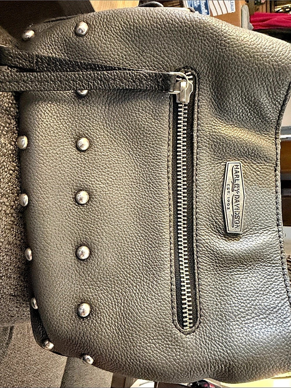 Harley-Davidson Studded Leather-Look Shoulder Bag in Black
